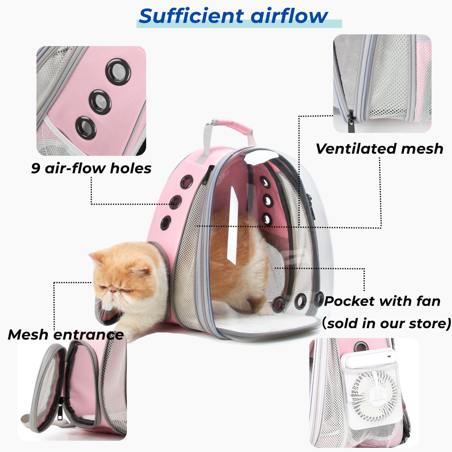 Cat Carrier Backpack, Expandable Bubble Pet Carrier for Cats and Small Dogs, Airline Approved Travel Backpack for Hiking, Walking & Outdoor Adventures - Supports up to 16 lbs