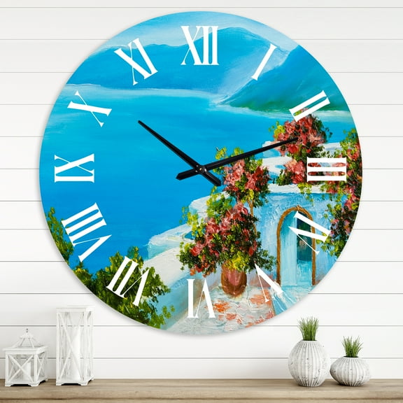 Designart 'House Near The Sea Colorful Flowers I' Nautical & Coastal Wall Clock