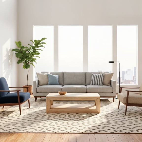 Modern Rectangular Coffee Table with Bottom Shelf (48in x 24in / 1220mm x 610mm), Blonde Wirebrush