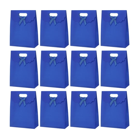 Uxcell Gift Bags (6.5 x 2.4 x 5 Inch, Blue) (12 Pcs) Gift Wrap Bag with Bow Ribbon and Handles, Suit for - Party Favor/Wedding/Bridal Shower/Festivals