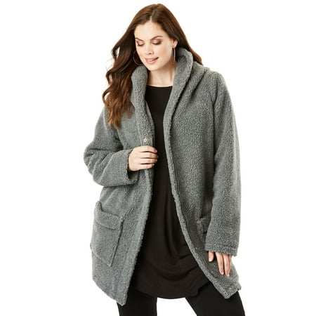 Roaman's - Roaman's Plus Size Hooded Textured Fleece Coat Fleece Jacket ...