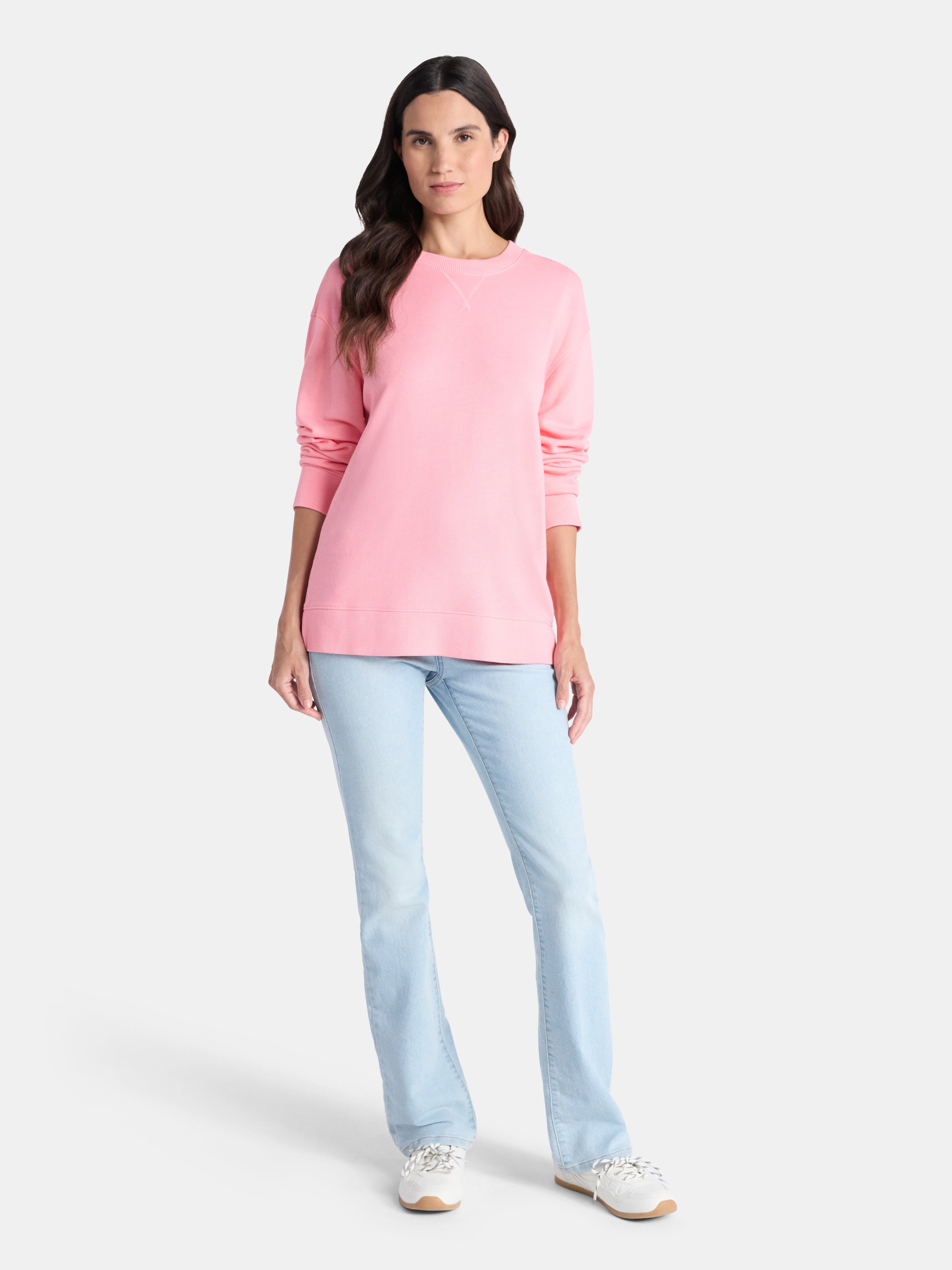 Time and Tru Women's and Women's Plus Crewneck Sweatshirt with Long Sleeves, Sizes XS-4X