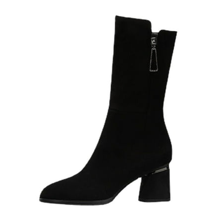

dyfzdhu women mid calf boots autumn and winter fashion solid simple comfortable thick heel square heel side zipper