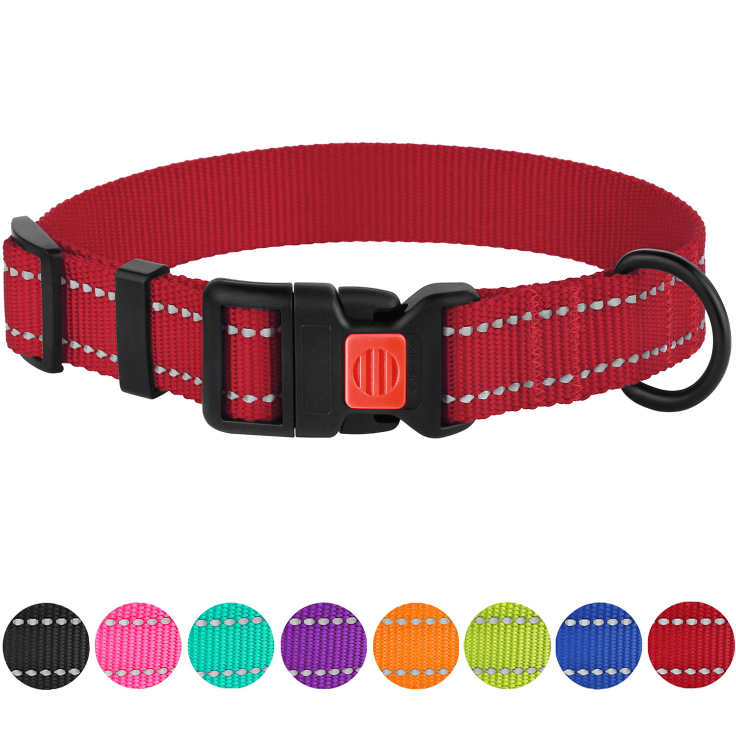 CollarDirect Reflective Dog Collar with Buckle Adjustable Safety Nylon Collars for Dogs Small Medium Large Pink Black Red Blue Purple Green Orange 