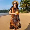 thumbnail image 4 of Gaeub Robe Femme Motif Flamme Dorée Imprimé Loup, Tunique Décontractée à Manches Courtes, Robe Midi d'Été pour Femme, Robe à Manches Courtes pour Femme, 4 of 6