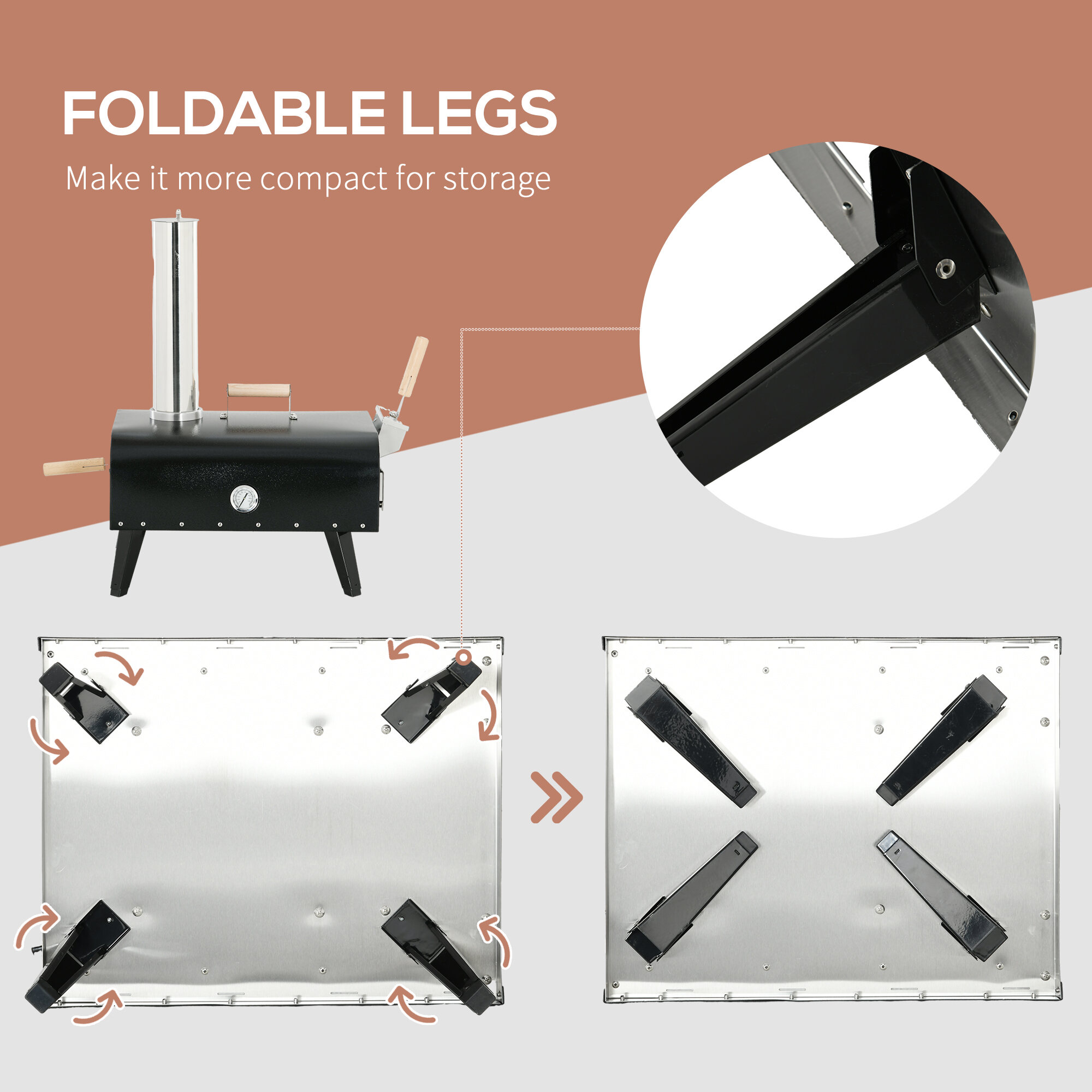 Outdoor Grill, Outdoor Pizza Oven with 12" Stone, Peel and Cover, Portable Pellet Wood Fired Pizza Maker with Foldable Legs, Stainless Steel Pizza Grill for Outside, Backyard, Outdoor Kitchen