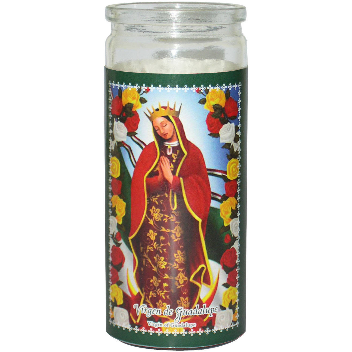 Religious Short Unscented Jar Candle, Virgin de Guadalupe, Single