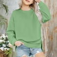 thumbnail image 2 of FAOWME Girls Solid Color Children Loose Round Neck Long Sleeve Sweatshirt Hoodie Pullover Tops Green 13 Years, 2 of 5