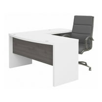 Echo L Shaped Bow Front Desk with Chair in White & Gray - Engineered Wood
