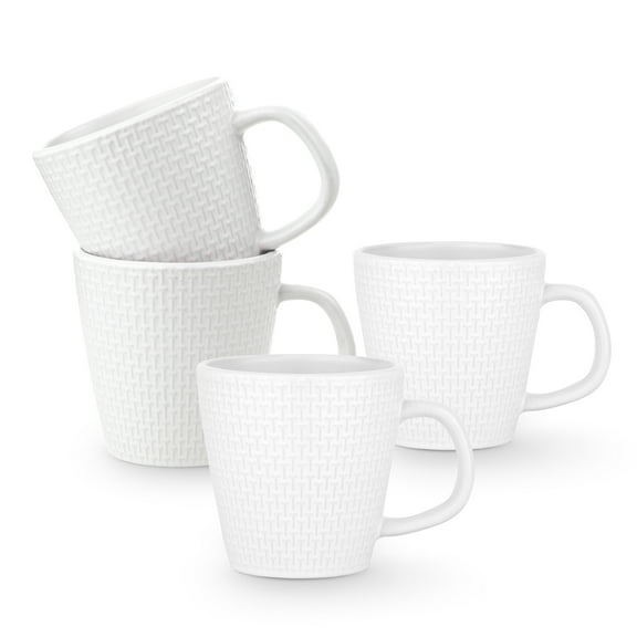 Stone Lain Abigail Stoneware Mug Replacement Set, White with Embossed Basket Weave