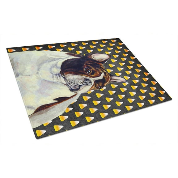 French Bulldog Candy Corn Halloween Portrait Glass Cutting Board Large