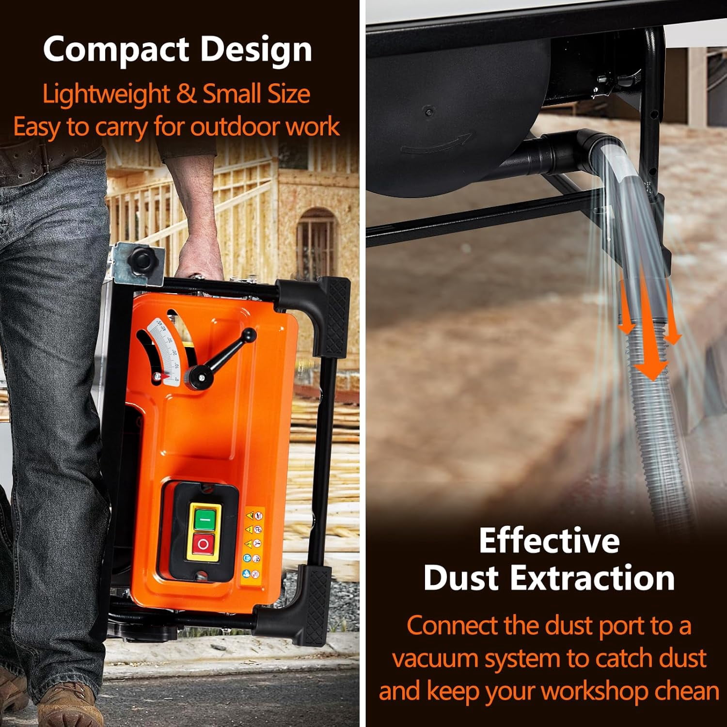Portable 8-Inch Table Saw 800W 6.7-Amp Copper Motor 3576RPM Sliding Miter Gauge Compact DIY Woodworking Tool