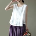 thumbnail image 6 of Besolor Womens Cotton Linen Tank Tops Summer Crewneck Sleeveless Shirts Casual Loose Lightweight Breathable Basic Tees Camis(LargeWhite), 6 of 6