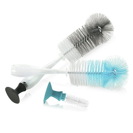 Evenflo 2-in-1 Baby Bottle Brush with Nipple Brush - Teal/Gray, 2 Count