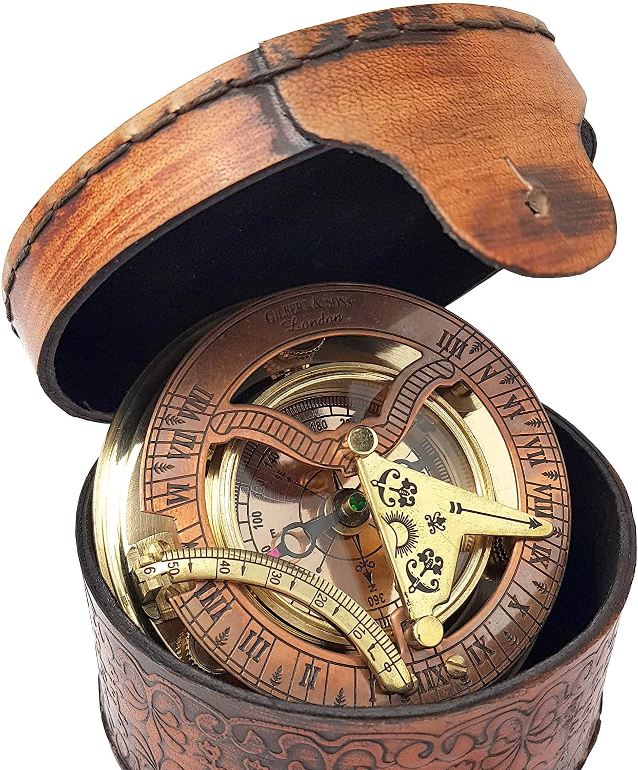 Travelers GPS Sundial with Compass and Wood Case Sun-dial Clocks Chain Ornaments 