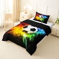 thumbnail image 3 of Castle Fairy Sport Soccer Twin Comforter Sets 2pcs, Rainbow Splatter Pattern Bedding Set, Black Red Green,Black Reversible,1 Comforter and 1 Pillowcase, 3 of 6