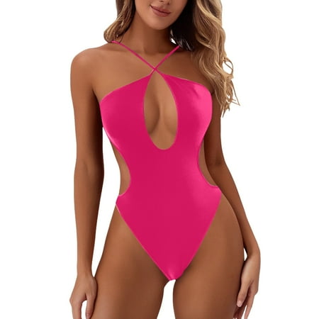 Rgdypko One Piece Swimsuit Women Tummy Control Sexy Bathing Suit Cut Out Backless Monokini Swimsuits Lively Sport Swim Suits Hot Pink Xl