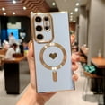 thumbnail image 4 of Magnetic Phone Case for Samsung Galaxy S23 Ultra Compatible with MagSafe Cute Heart Case for Women Luxury Plating Full Camera Lens Protect Soft Silicone Cover for S23 Ultra 6.8" (Sierra Blue), 4 of 10