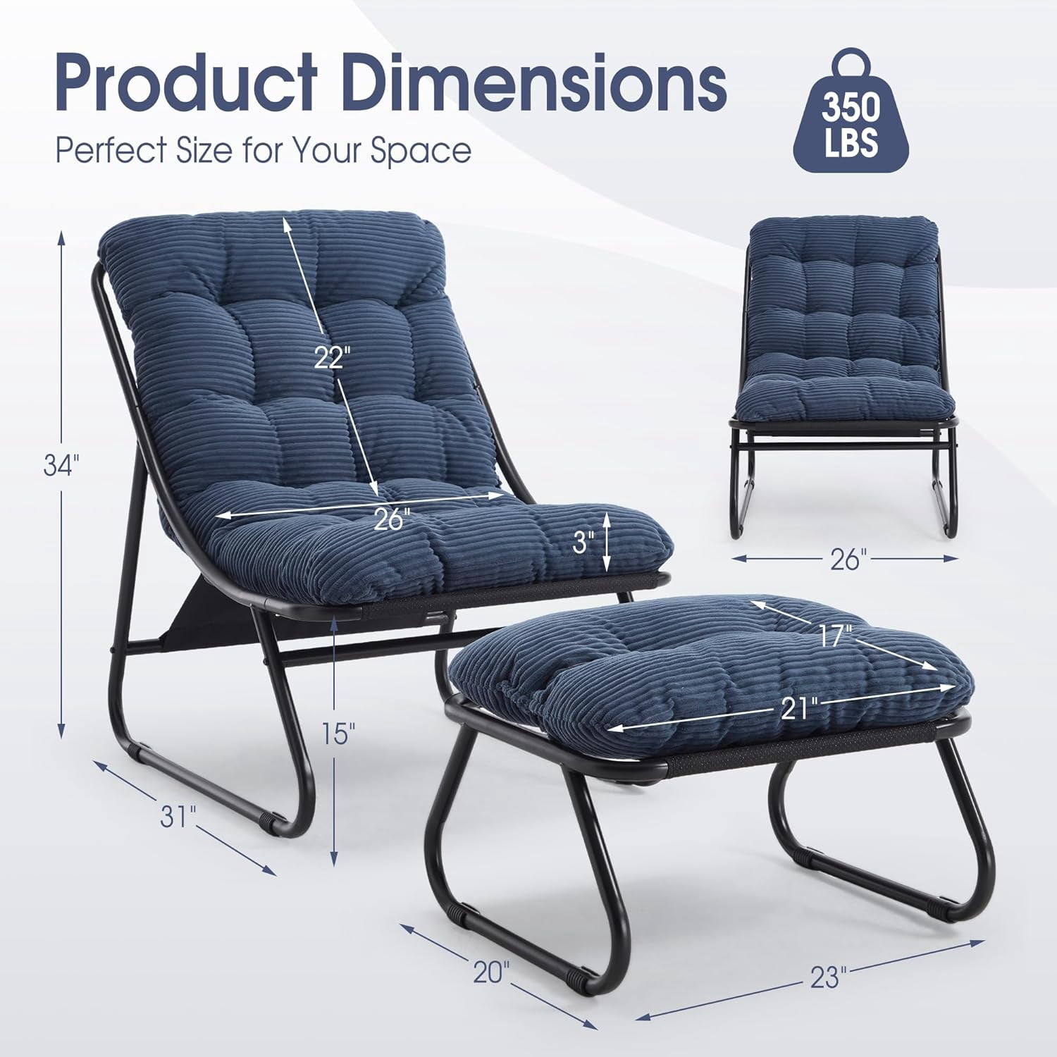 MOONMISS Lounge Chair with Ottoman ,Accent Chair with Plush Cushion and Footstool for Living Room,Navy Blue