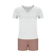 thumbnail image 6 of pstuiky Womens Pajama Set Summer Solid Color Lace 2 Piece Sleepwear Leisure Loose Fit V-Neck Short Sleeve Pajama Sets with Shorts Pjs Sets for Women Coffee XL, 6 of 7