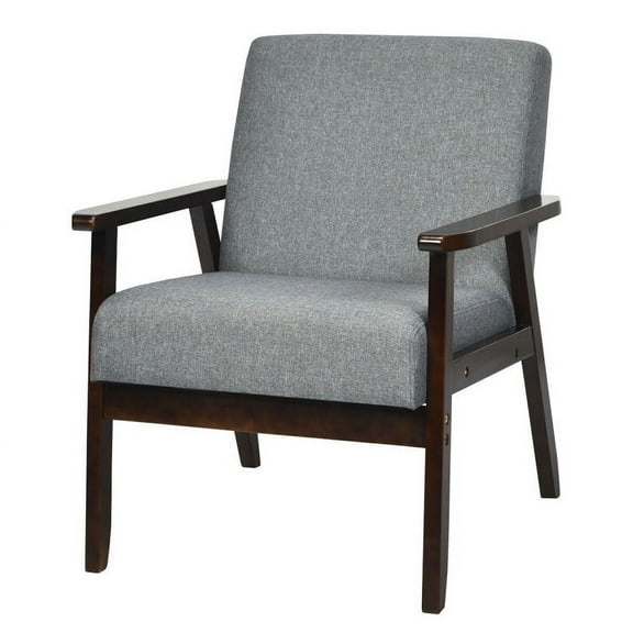 Kepooman Accent Chair,Armchair,Lounge Reading Armchair,Solid Rubber Wood Fabric Accent Armchair-Gray