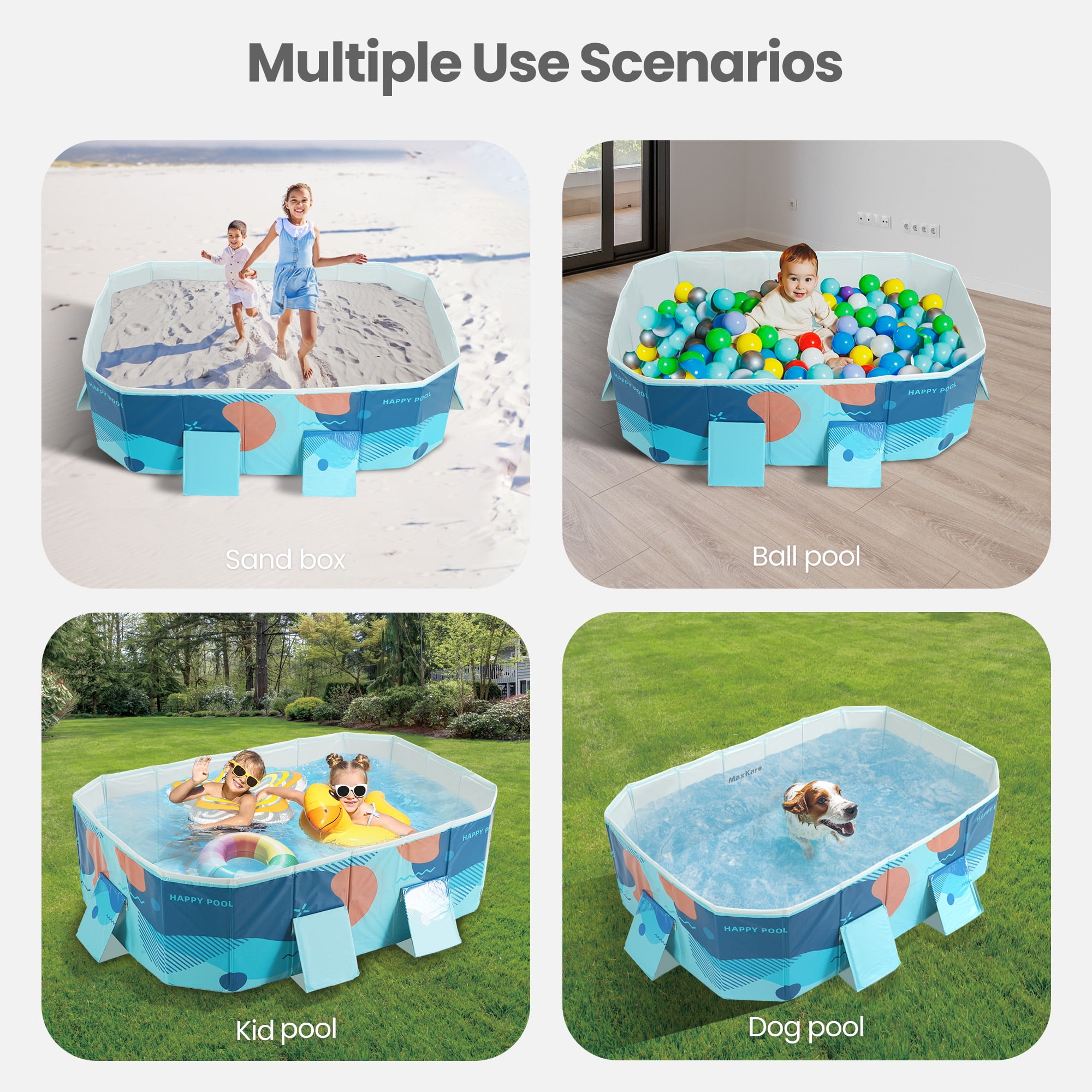 MaxKare Foldable Swimming Pool Square Above Ground Pool Family Garden Big Fun for Adult Kid Dog Outdoor Puncture Resistant 73'' Blue
