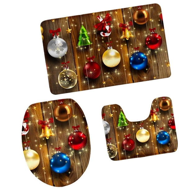 Juego de alfombras de baño Nopslip 3 Uds Cubierta De Asiento De Inodoro + Alfombrilla De Baño + Alfombra De Pedestal Decoración Navideña Para El Hogar/fiesta I Magideal Juego de alfombras de baño Nopslip