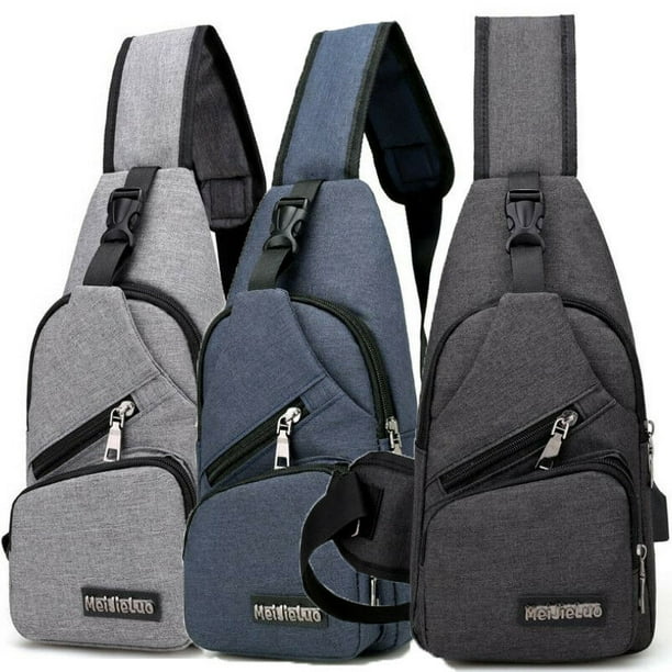 Meihuida Mens Shoulder Bag Sling Chest Pack Canvas USB Charging