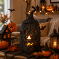 thumbnail image 3 of Halloween Woven Pumpkin Jack-O'-Lantern with LED Candle, Hand-Woven Rattan Fall Pumpkin Lantern Decor for Home Tabletop, Mantel, Spooky Haunted House Party Supplies Halloween Decorations Gifts, 3 of 10
