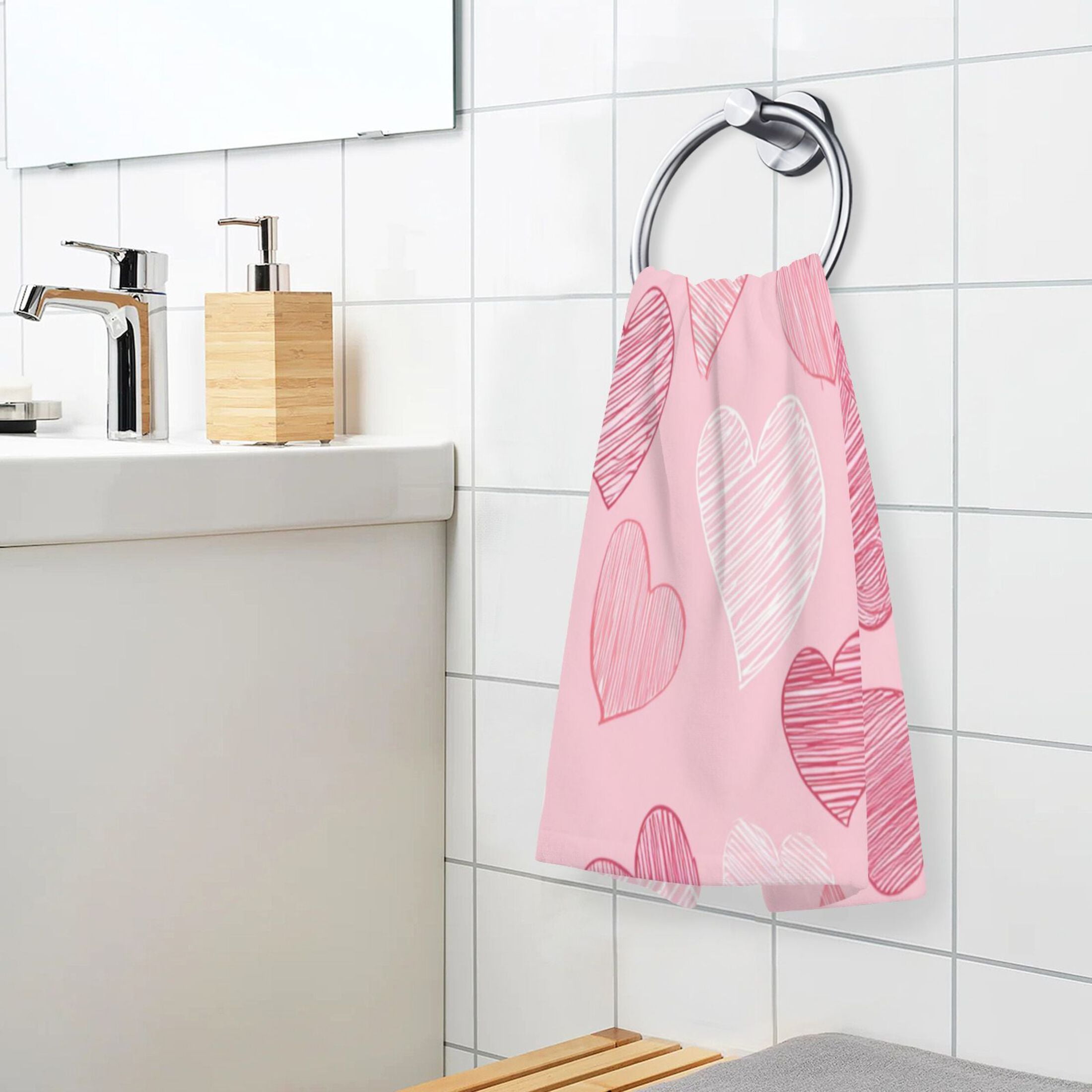 2 Pieces of Cotton Towel Face Towel Set Hand Towel Bath Towel Cotton Bath Towel Sets Valentine's Day Pink Heart