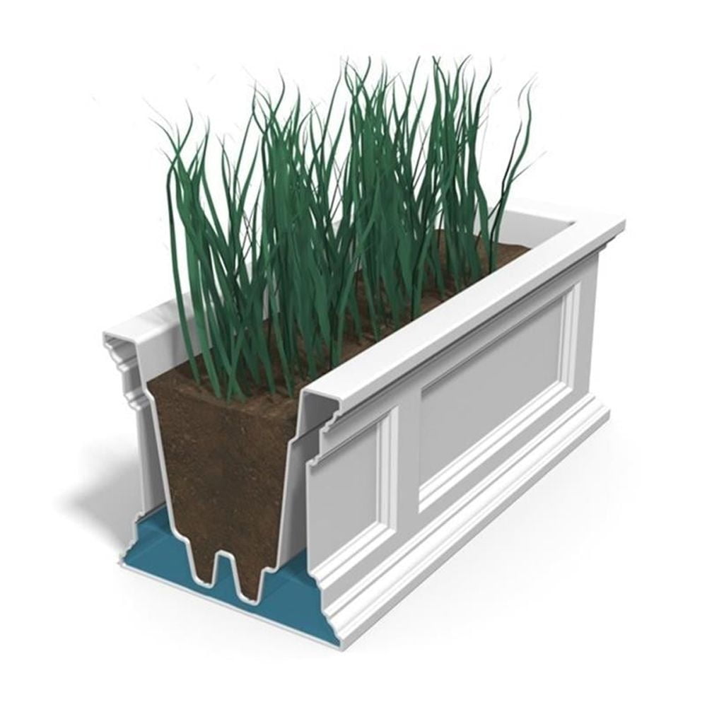 Pemberley Row Polyethylene White Window Box Rectangular Built-In Water Reservoir 36" Unassembled