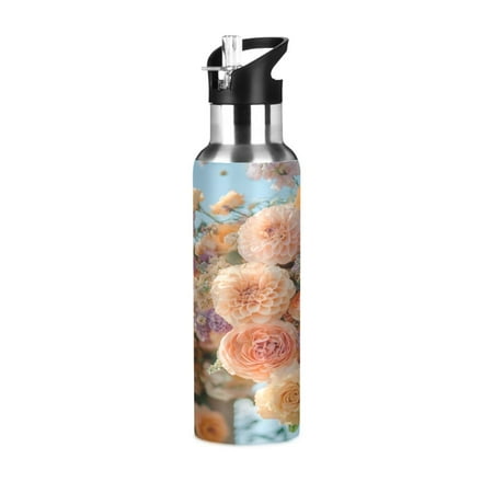 

ALAZA Summer Flower Water Bottle Insulated Flask Stainless Steel Straw Lid 20 oz