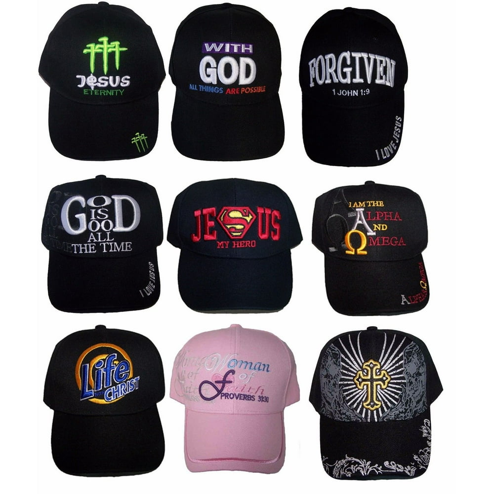Christian Baseball Caps Assorted Messages & Designs Embroidered 12 Pc ...
