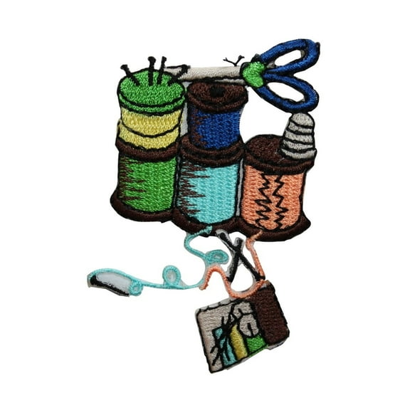 ID 7549 Sewing Kit Patch Thread Spool Thimble Craft Embroidered Iron On Applique