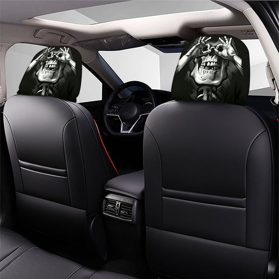 2 Pack Funny Cartoon Car Headrest Covers Soft Polyester Stretch Seat Protector with Big Eyes Mouth Print for Auto Interior Decor 10.2 x 11.0 Inch