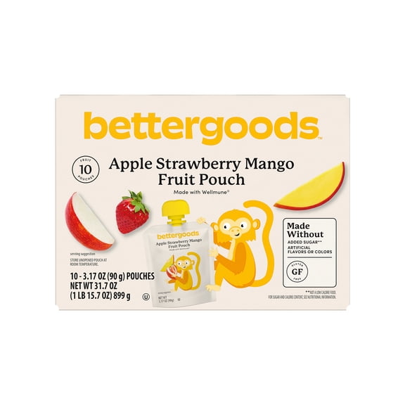 bettergoods Apple Strawberry Mango Fruit Pouches, 3.17 oz, 10 Count