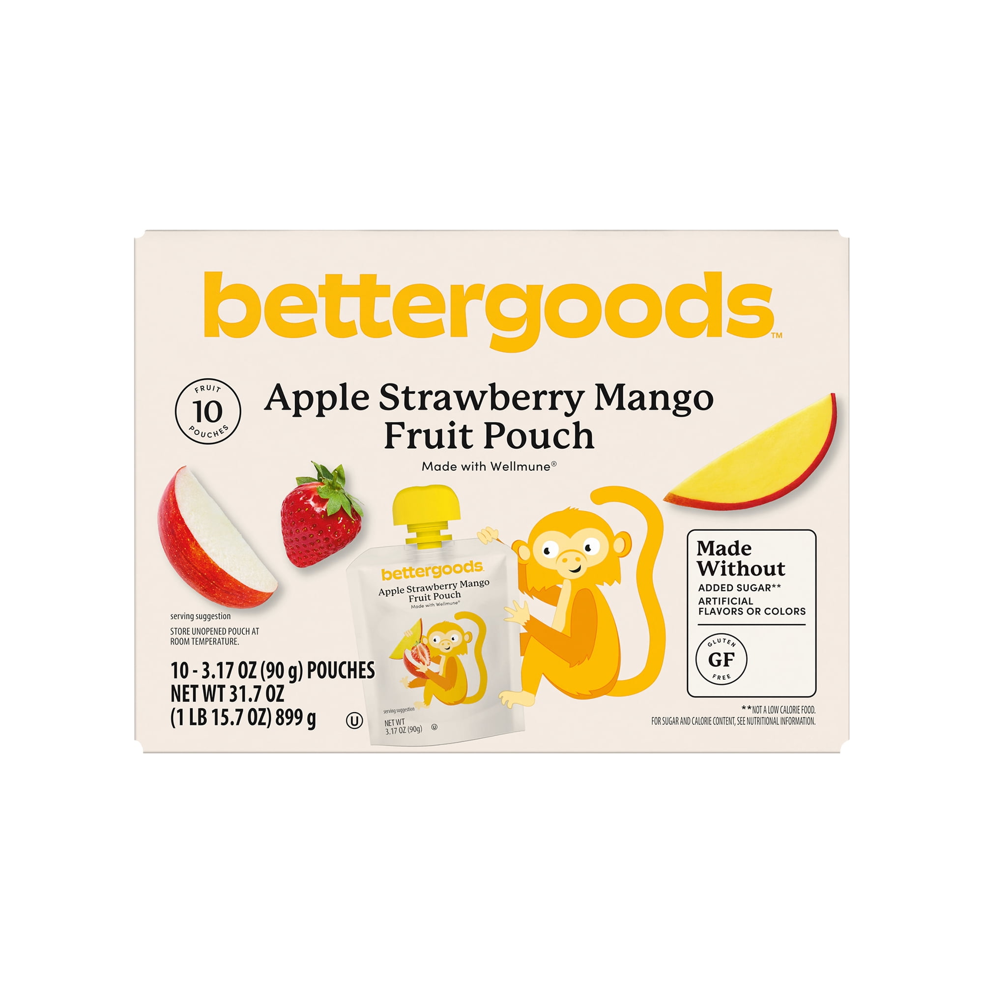 bettergoods Apple Strawberry Mango Fruit Pouches, 3.17 oz, 10 Count