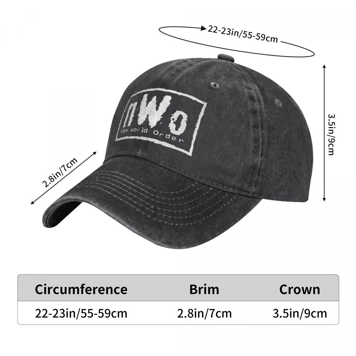 Casquette Baseball Délavée NWO (New World Order) - Unisexe, Réglable, Tissu Coton Respirant, Visière Large - Cadeau Décontracté