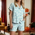 thumbnail image 7 of UngA Halloween Pajama Women's Lounge Sets Ghost Pumpkin Graphic Short Pajamas Set Halloween Loungewear Two-Piece Holiday Outfits Light Blue,M, 7 of 7