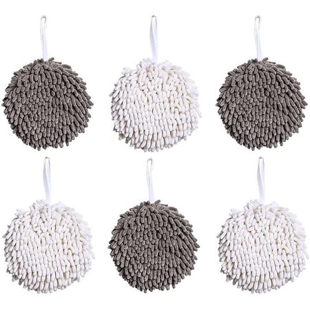 6pcs Chenille Hand Towels Soft Absorbent Microfiber Hand Drying Towels Ball Hanging Cleaning Towels Fast Drying Cloths for Kitchen Bathroom