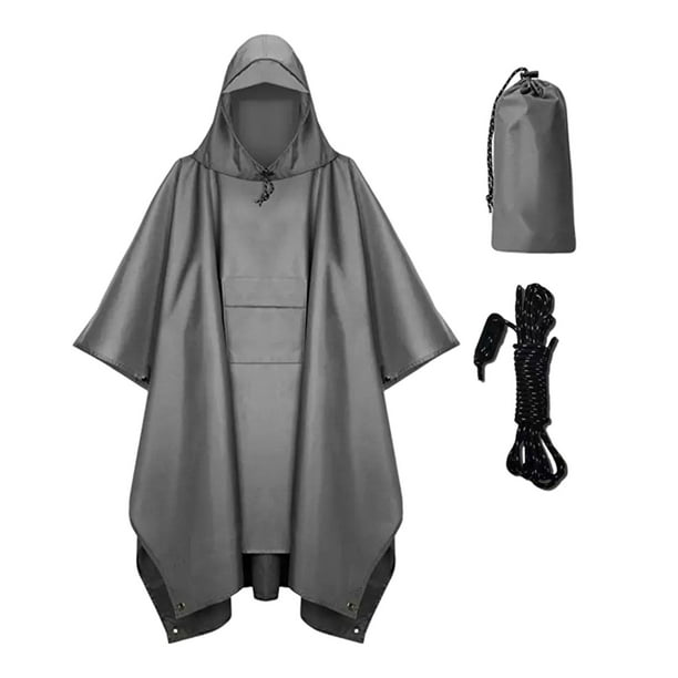 Hooded Rain Poncho Jacket Pullover with Front Pocket Waterproof Portable  Outwear Raincoat Adults Poncho for Men Women Riding Outdoor Fishing Gray 