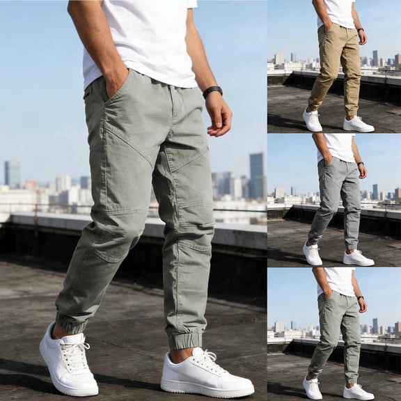 WIZUTIZ Men's Outdoor Jogging Casual Sweatpants Stretch Waist Lightweight Cargo Pants
