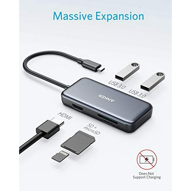 Anker USB C Hub, adaptador USB C 5 en 1, con lector de tarjetas USB C a HDMI 4K, SD y microSD, 2 puertos USB 3.0, para MacBook Pro 2020/2019, iPad Pro 2020/2019, Pixelbook, XPS y más