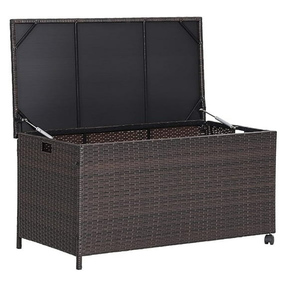 Outdoor Wicker Storage Box - 50 Gallon PE Rattan Storage Container with Lid, Waterproof Liner, Universal Wheels, Deck Storage for Pillows, Cushions, Gardening Tools, Mix Brown