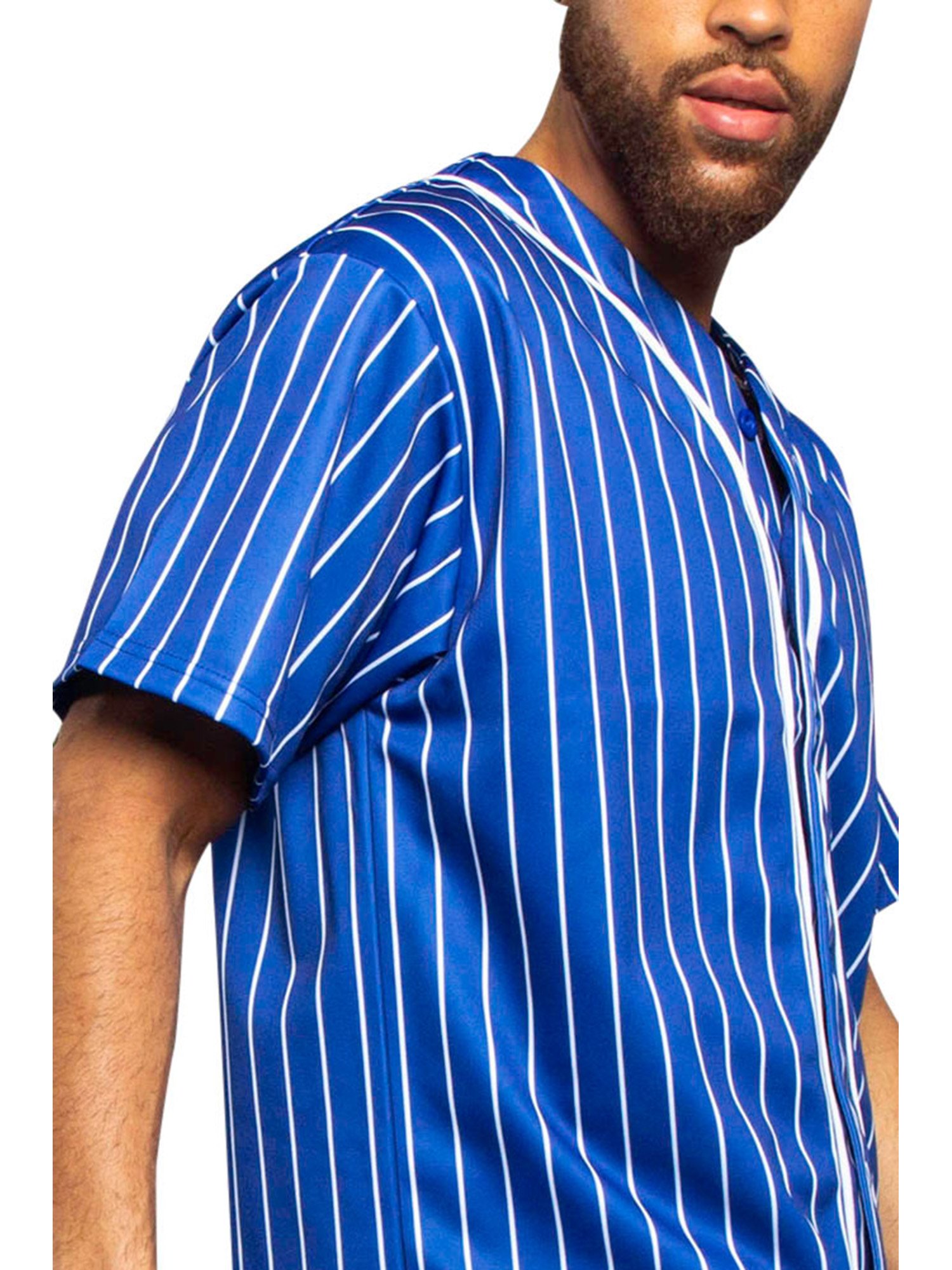Men's Hipster Hip Hop Button Down Pin Striped Baseball Jersey Short Sleeve Shirt BJ44 - Black - 3X-Large, Size: 3XL
