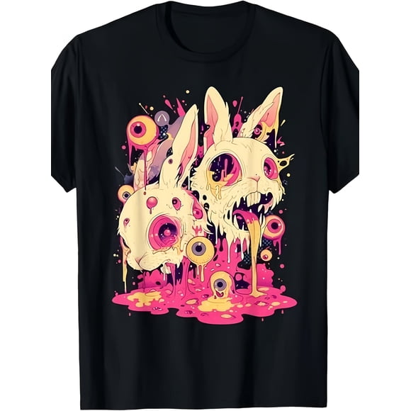 T Shirt Horror Bunny Goth Heavy Retro Pattern Top