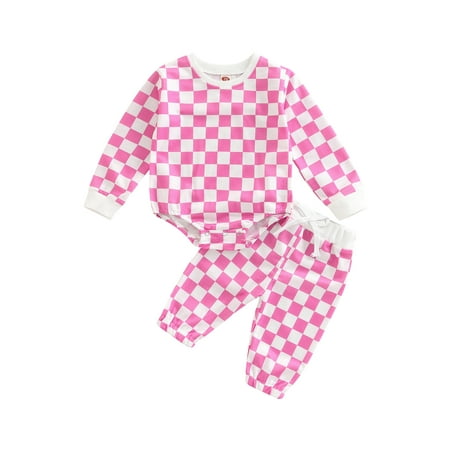 

Meihuida Newborn Baby Long Pants Outfits Plaid Printed Long Sleeve Crew Neck Romper Elastic Waist Pants Set