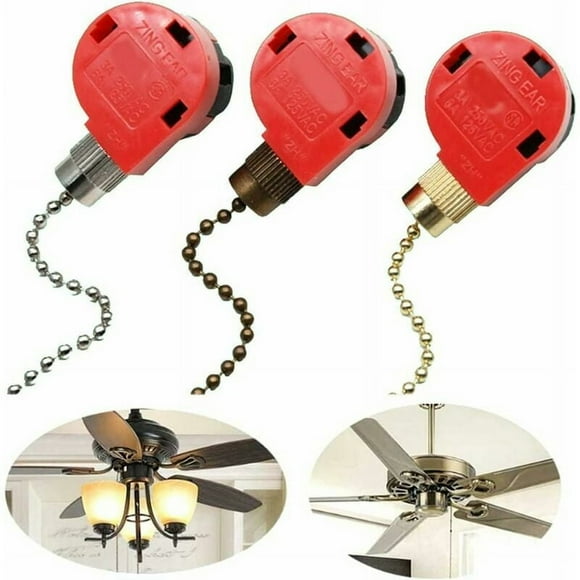 3 Speed Control Pull Chain Switch, CSA Certified For Safe Home Applications, Replacement Control, Electrical Rating 6A/125VAC - 3A/250VAC, Ideal For Ceiling Fans, Appliances, Wall Lamps, Cabinet Light