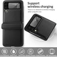 thumbnail image 3 of Compatible Hinged Case for Samsung Galaxy Z Flip 3 with Screen Protector, Heavy-Duty Shockproof PU Leather +Hard PC Galaxy Flip 3 Case Protective Cover Samsung Z Flip 3 Case Women Men-Black, 3 of 17
