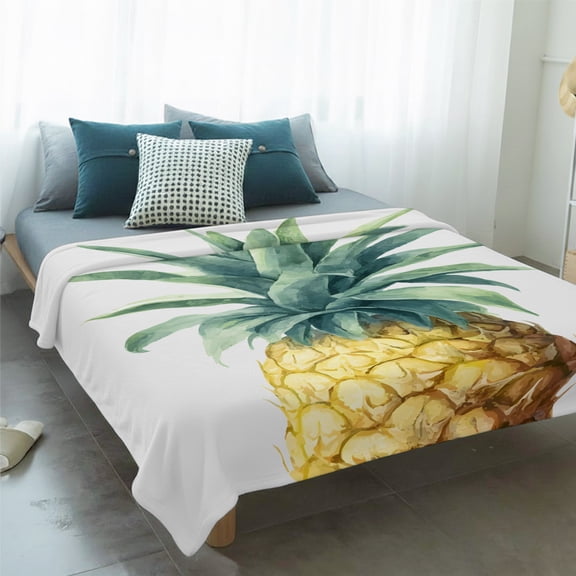 Fleece Blanket Summer Farm Watercolor Pineapple Blankets,Soft Cozy Warm Flannel Throw Blanket,Tropical Fruits Blanket for Bed Couch Sofa 50x60in